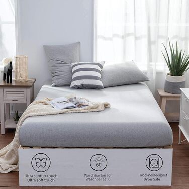 Bedskin Premium Boxspring Bed & Water Bed Fitted Sheet 200x200-200x220 cm, up to 40 cm Mattress Height - Jersey Fitted Sheet for Boxspring Bed, 100% Cotton Fitted Sheet (White)