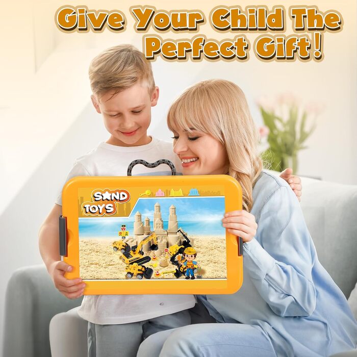 Subtail Magic Sand for Kids - 6 Construction Vehicles | 16 Castle Shapes | 18 Traffic Signs - Kinetic Sand Play Sand, Foldable Sandbox - Gifts for Boys and Girls Ages 3, 4, 5