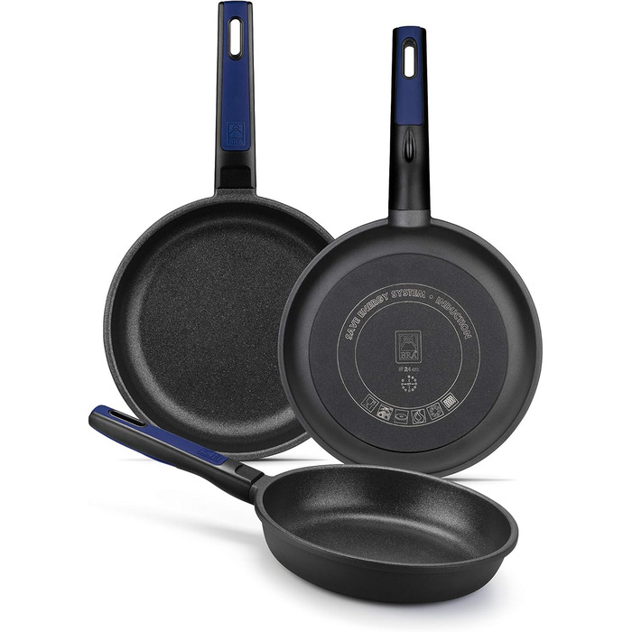 BRA Advanced | Set of 3 non-stick frying pans made of cast aluminum, 20|24|28 cm, PFOA-free, reinforced, excellent performance and scratch resistance, suitable for induction. Frying Pan Set (20-24-28 cm)
