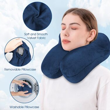 Надувна подушка для шиї BBjinronjy для подорожей: комфорт у літаку, автомобілі, офісі та під час кемпінгу. З навушниками та м'яким оксамитом.