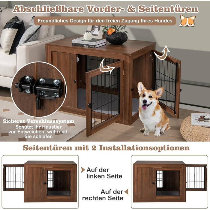 Клітка для собак та котів COSTWAY з килимком та столиком, 92x59x66,5 см, коричнева