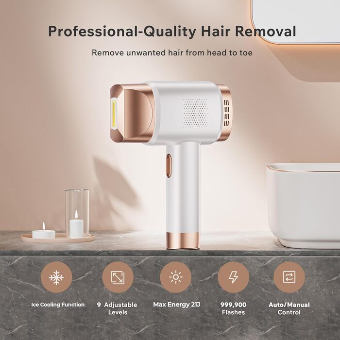 Пристрій для епіляції IPL Blissky з охолодженням, лазерний епілятор з 9 рівнями потужності, 600 нм червоне світло, LCD-сенсорний екран, для жінок та чоловіків, обличчя, бікіні, тіло