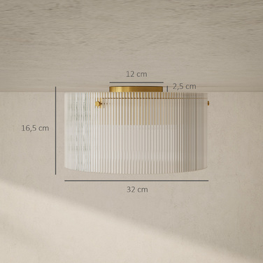 HOMCOM Ceiling Light, Ceiling Fixture with E27 Socket, Round Ceiling Lighting for Bedroom Living Room Ø32 x 16.5 cm, Bulb Not Included Transparent | Aosom