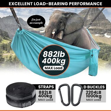 Гамак Overmont двошаровий, сертифікований TÜV, 400 кг, 280 x 185 см, нейлон, для кемпінгу та відпочинку на природі (блакитний, світло-сірий)