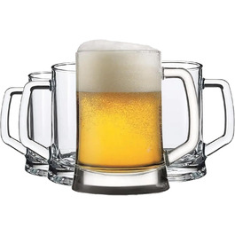 NORDIC SCHILLER Pub Beer Glass Siedel 660 ml, Robust glass with handle, dishwasher safe, classic pub design, ideal for beer, shandy (beer mixed with lemonade), and chilled drinks, set of 4