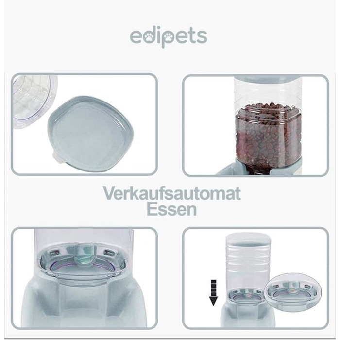 Автоматичний диспенсер для корму та води для котів та собак Edipets, 3.8L, сірий