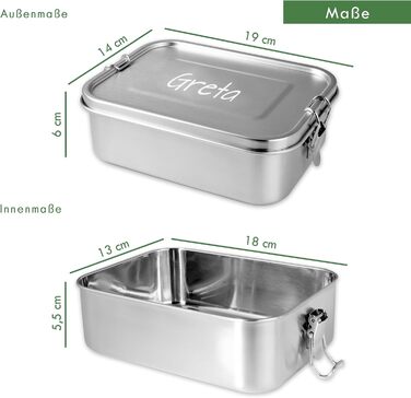 LOOXIS Personalized Stainless Steel Lunchbox with Name & Text Engraved – 1200 ml, including partition, leak-proof, Bento Box, lunchbox – Gift idea for children, school start, work - L