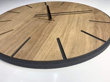FLEXISTYLE Large Wall Clock without Ticking Sounds, Wood Art Black 60cm, Living Room, Bedroom, Made in EU, z216-2