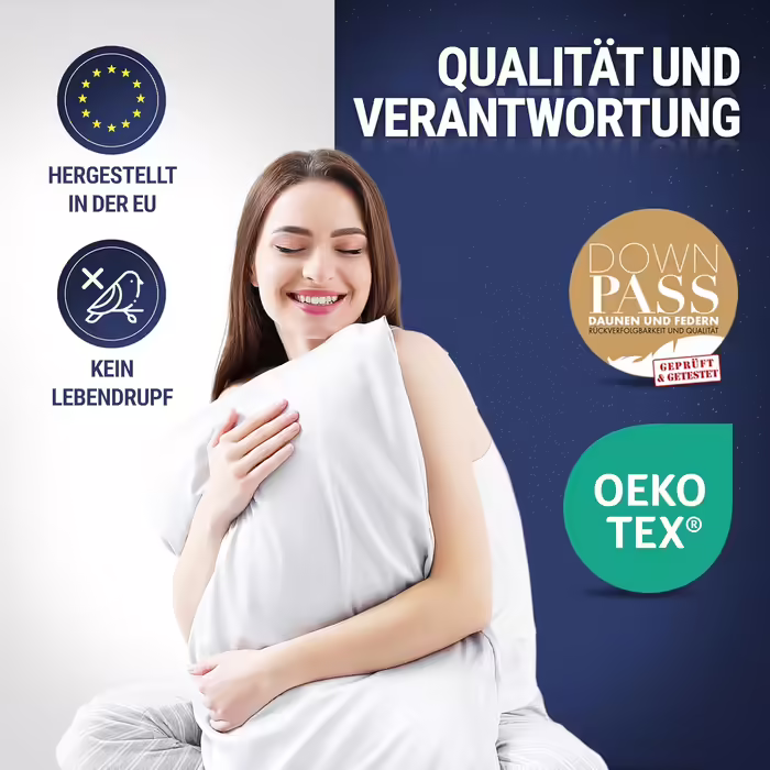 CALMONT 3-Chamber Down Pillow 40x80 | 2-Pack | Fluffy & Suitable for Allergy Sufferers | Nearly 100% Down | Durable & Breathable Bed Pillow for Restful Sleep | Pillow 40x80 (2-Pack) 40 x 80 cm (2-Pack)