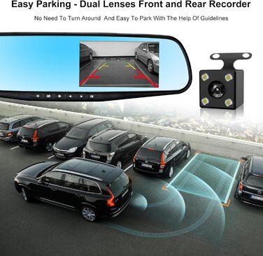 Відеореєстратор Podazz Dashcam Auto - камера для автомобіля з 3-дюймовим IPS екраном FHD 1080P, 170° кутом огляду, нічним баченням, G-сенсором, циклічною записом та детекцією руху, паркувальний режим (блакитний)