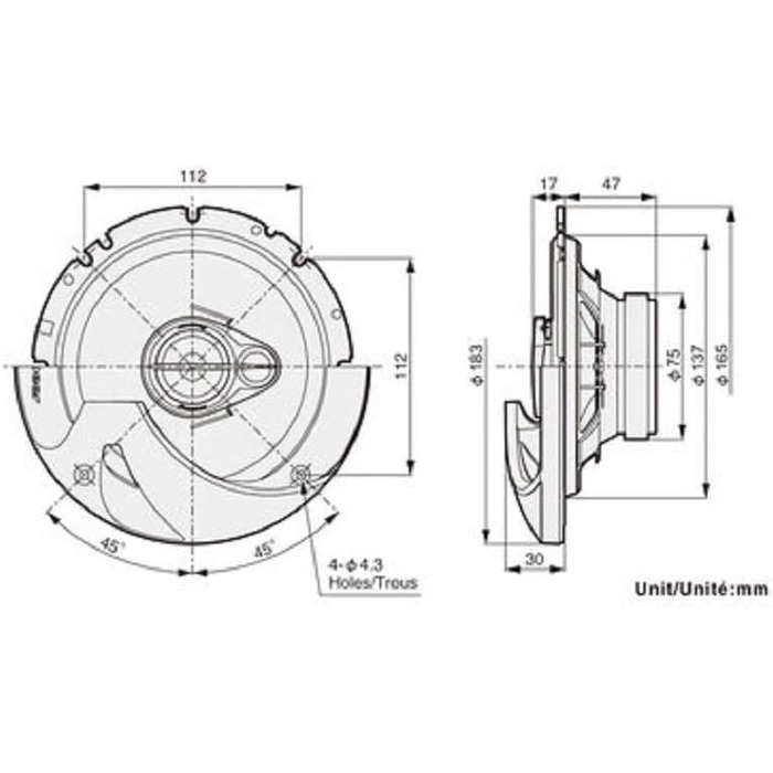 Автомобільна коаксіальна акустика Pioneer TS-R1750S 3-смугова, 250 Вт, 17 см, потужний звук, чорна, 2 динаміки