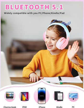 Дитячі навушники Xunpuls Bluetooth Over-Ear з мікрофоном (Рожеві)