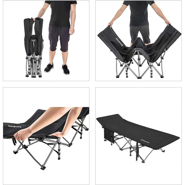 Розкладне ліжко для кемпінгу KingCamp XL, сталеве, 208x75 см, до 200 кг
