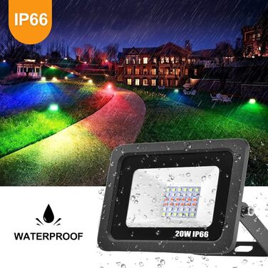 RGB LED прожектор 50W для вулиці, 16 мільйонів кольорів, 20 режимів, розумний водонепроникний IP68 світлодіодний прожектор для саду