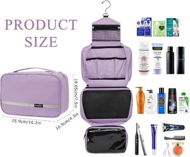 Подорожня туалетна косметичка для чоловіків та жінок з 4 відділеннями, велика місткість, компактна, фіолетова