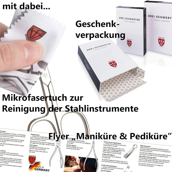 Набір для манікюру DREI SCHWERTER 'Spezia' 10 предметів | Німецький бренд | У футлярі з червоного шкірозамінника | Манікюрний набір для подорожей