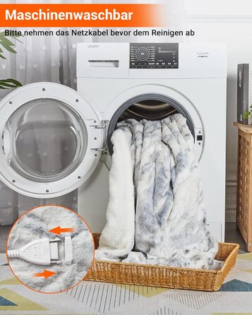 Електрична ковдра LinTimes з автовимкненням, 6 температурних режимів, таймер 10 годин, PV-велюр та Sherpa фліс, пральна, (Мраморний, 180 x 130 см)