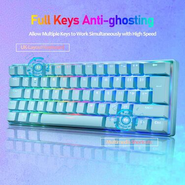 Ігровий комплект клавіатури та миші MK21: механічна клавіатура 60% з RGB підсвічуванням (62 клавіші), миша 6400 DPI та килимок для миші. Сумісний з PS4, Xbox, PC. Кольори: чорний/блакитний (Blue Switch)