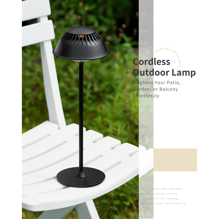 Світлодіодна настільна лампа бездротова LED для вулиці та дому, димована, з акумулятором 5200mAh, водонепроникна IP54, чорна (2 шт)