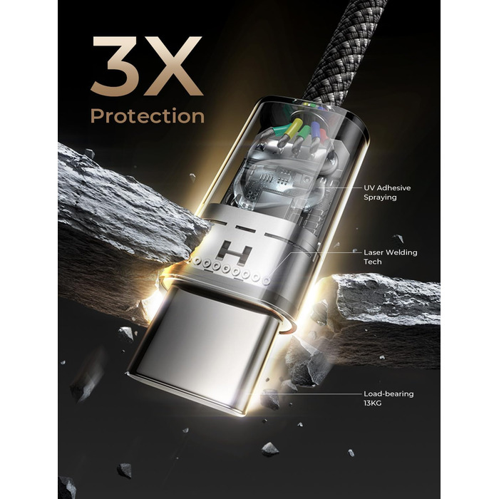 Набір USB-C кабелів LISEN 60W (3x1м + 1x2м), чорний. Підтримка PD 3.0, сумісний з iPhone, Switch, Samsung, MacBook, iPad, Xiaomi