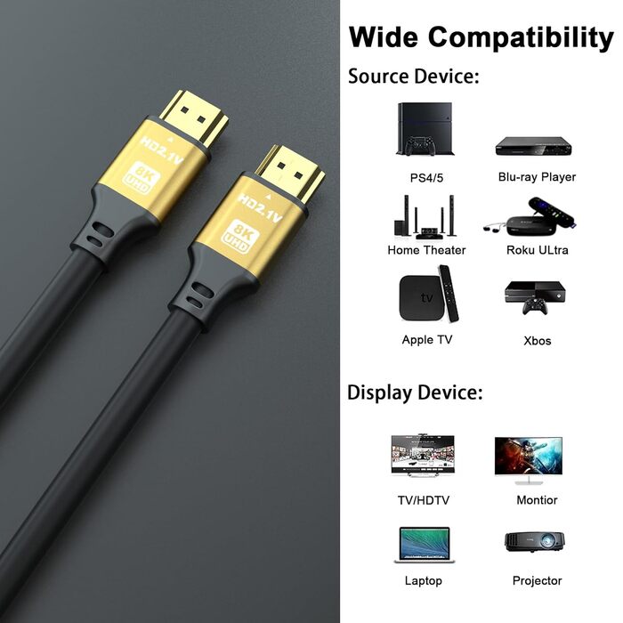 HDMI кабель 4K 1M (золотий): підтримка 4K@60Hz, 18Gbps, Ultra HD, Ethernet, Audio Return, 3D, HDR, ARC, сумісний з Xbox, PS5/PS4, HDTV, Laptop