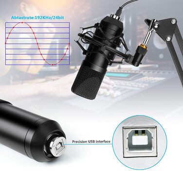 Мікрофон конденсаторний Diealles Shine для запису, подкастів та стрімінгу. Комплект з кріпленням, штативом та поп-фільтром. 192KHz/24 Bit