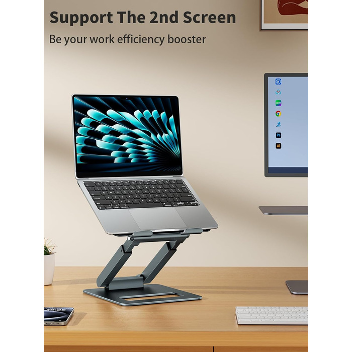 Adjustable Laptop Stand for Desk - Telescoping Design, Ergonomic Riser for 10-17 inch Laptops (Gray)