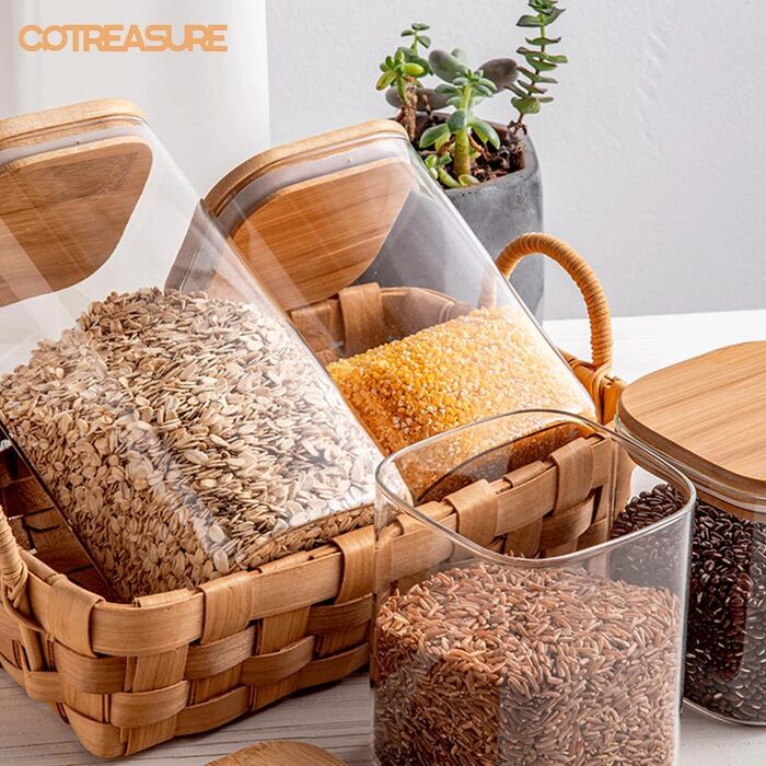 Cotreasure Storage Jars with Lids, 1150 ml x 530 ml Storage Jars with Lids, Airtight, Glass Containers, Spaghetti Storage, Spice Jars (42 Set)