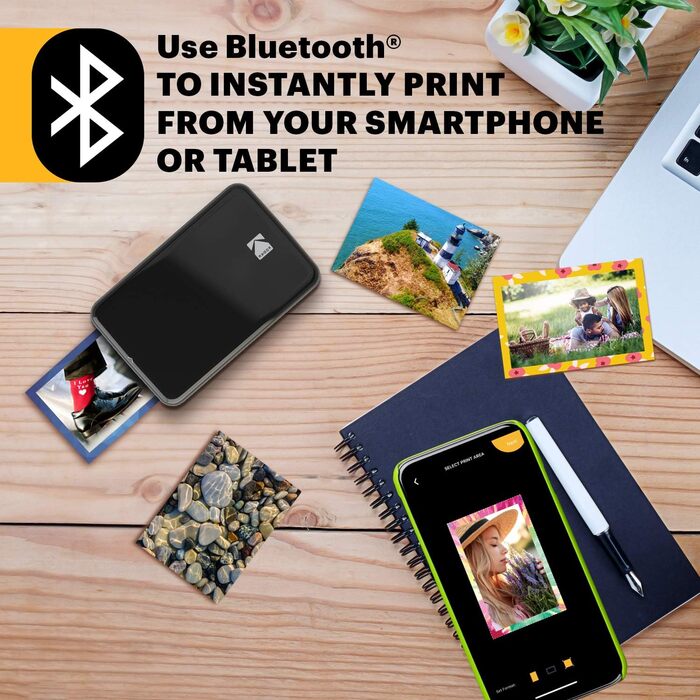 KODAK Step: Портативний принтер для фото з телефону - Друкує фото 2x3” на клейкій папері ZINK - Bluetooth, сумісний з iOS та Android - Чорний