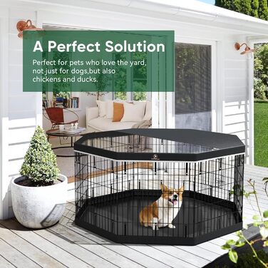 Металевий вольєр для собак PJYuCien, 8 панелей, 61 см, для дому, з підлогою, складний, для цуценят, чорний