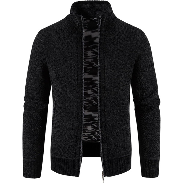 Чоловіча в'язана куртка-кардиган на осінь, з кишенями та блискавкою, флісова куртка, куртка для активного відпочинку, без капюшона, в'язана спортивна куртка, зручна, тепла куртка на зиму (XL, Чорний)
