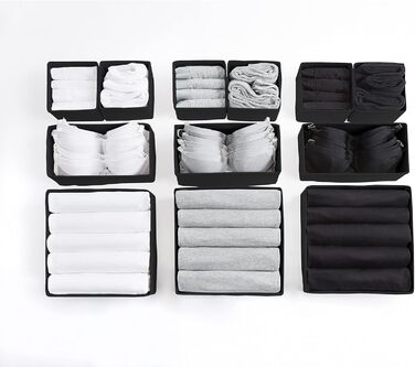 Large Drawer Organization System 12-Piece Set of White Boxes Storage Organizer Drawer Closet Organizer Storage Box Closet Organizer (Black, 3=28x28x10cm, 3=28x14x10cm, 6=14x14x10cm)