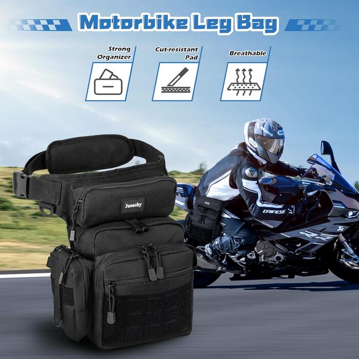 Тактична нагрудна сумка на ногу Jueachy, водонепроникна, для риболовлі, кемпінгу, чорного кольору (великий об'єм)