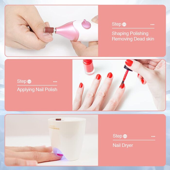 TOUCHBeauty Електричний фрезер для нігтів 5-в-1, бездротовий, манікюр/педикюр, UV LED сушарка, AG-1335C (Рожевий)