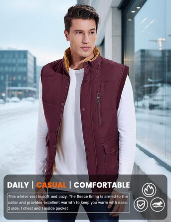 Чоловіча зимова куртка MAGCOMEN з підкладкою з флісу, тепла, з багатьма кишенями (XL, бордовий)