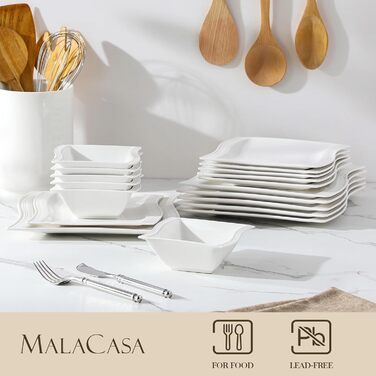 MALACASA Flora Marble Porcelain Dinnerware Set - 30 Piece Combination Set with Coffee Cups, Saucers, Dessert Plates, Soup Plates & Dinner Plates (White)