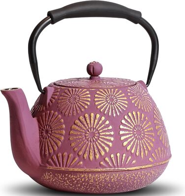 MILVBUSISS Cast Iron Teapot, 1200 ml, Large Capacity, Stovetop Kettle with Infuser, Japanese Teapot for Loose Leaf Tea, Enameled Interior Coating, Silicone Handle, Pink