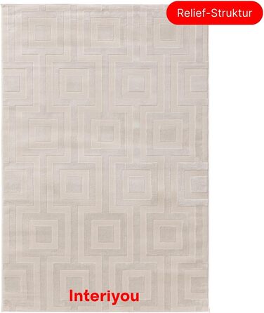 Килим Interiyou для вітальні/спальні/дитячої Cannes, 120x170 см, кремовий, короткий ворс, скандинавський бохо-стиль, геометричний малюнок