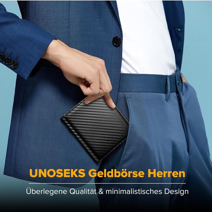 Чоловічий гаманець UNOSEKS: RFID захист, картхолдер, slim модель з відділенням для монет, на 1-6 карт (карбон, чорний)