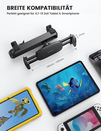 Тримач для планшету Lamicall у автомобільну підголівник - надійне кріплення, сумісний з iPad, smartphone, Switch, Samsung Tab (4.7-13 дюймів)