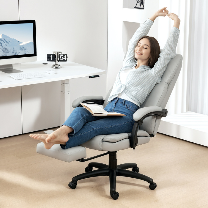 Vinsetto Adjustable Swivel Chair with Footrest, Headrest, Massage Function, Faux Leather, 68.5x68.5x113-121cm