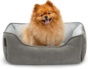 Ліжко для собак Lionto 2-в-1 з комфортним входом, м'яке домашнє ліжко для тварин, яке можна перевертати, для собак та котів, 60x50 см, подушка для собак з легкою у догляді оксамитовою обробкою, сірий L 60 x W 50 x H 22 cm Темно-сірий/Світло-сірий