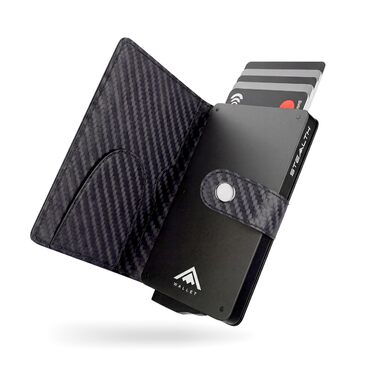 Гаманець чоловічий RFID захист Stealth Wallet - мінімалістичний алюмінієвий картхолдер з чорної шкіри (срібний, класичний)