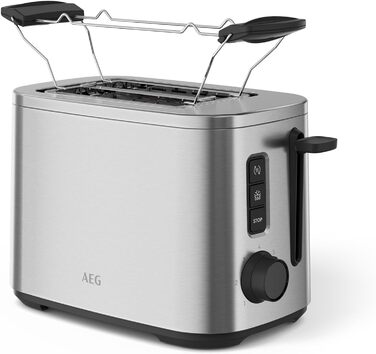 Тостер AEG T5-1-4ST Deli 5 з 7 режимами, таймером, функціями стоп, розморожування, підігріву, автоматичним центруванням, корпусом Cool-Touch, широкими слотами, піддоном для крихт, нержавіюча сталь