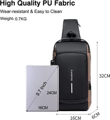 Сумка через плече FANDARE 2026 з USB-зарядкою, захистом від пароля та водонепроникним матеріалом. Ідеальна для подорожей, прогулянок та роботи - чорна/коричнева.