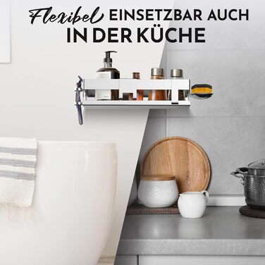 HENAL Shower Shelf SET 5 in 1, High Gloss Stainless Steel Shower Shelf No Drilling Required, Shower Shelf including Razor Holder, Squeegee Holder, Soap Dish & Hook, XXL Bathroom Organizer