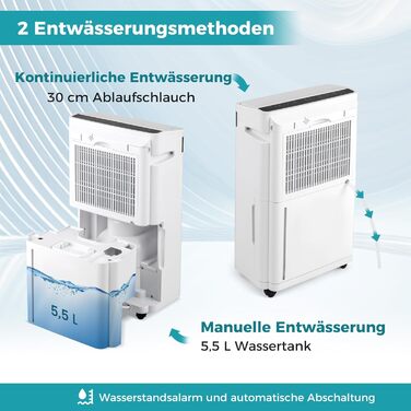 Вологопоглинач повітря COSTWAY з 4 режимами, 24-годинним таймером, вентилятором та режимом сну, 5л баком та зливним шлангом, LED-дисплеєм, для приміщень до 250м³ (100м²), продуктивність 28.5л/день