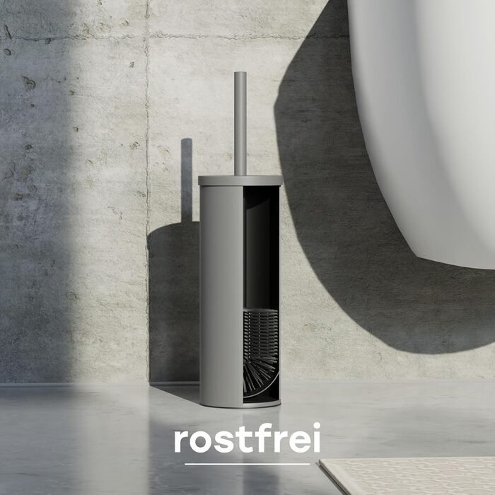 Торцева щітка для унітазу з нержавіючої сталі та силікону з дискретним тримачем - щітка для туалету з захистом від бризок, антибактеріальна, сіра