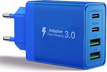 Багатопортовий зарядний пристрій Aioneus USB-C з 4 портами (USB-C та USB-A), 40W, PD 3.0, для iPhone, Samsung, білий (1 шт., колір: морська хвиля)