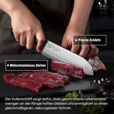 Набір кухонних ножів PAUDIN 4 шт: кухонний ніж, саторі, універсальний ніж, ніж для овочів. Професійний, гострий, з нержавіючої сталі 10Cr15CoMoV (твердість 62 HRC), з ергономічною дерев'яною ручкою